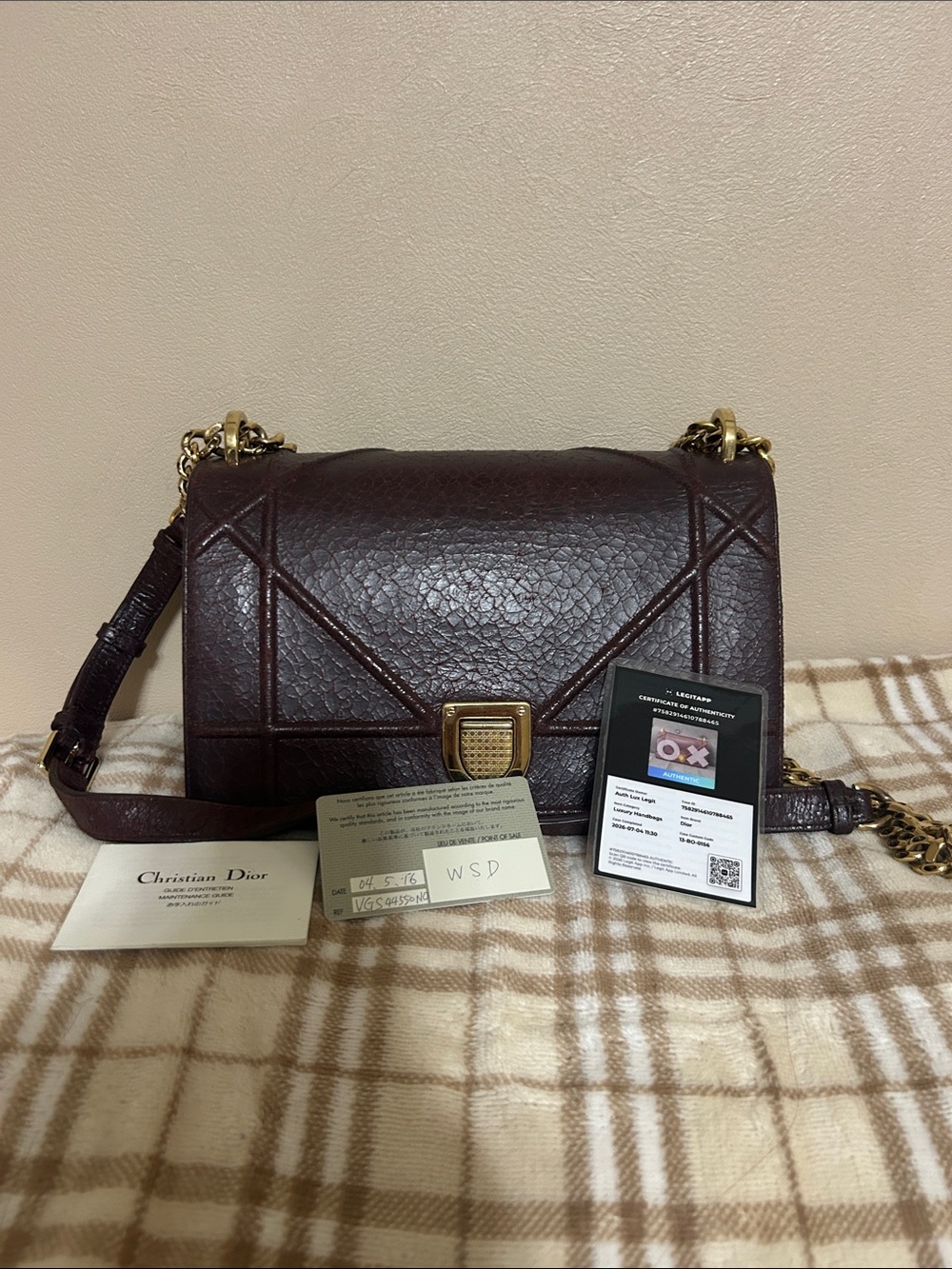 Dior Dark Brown Leather Shoulder Bag with Gold Hardware